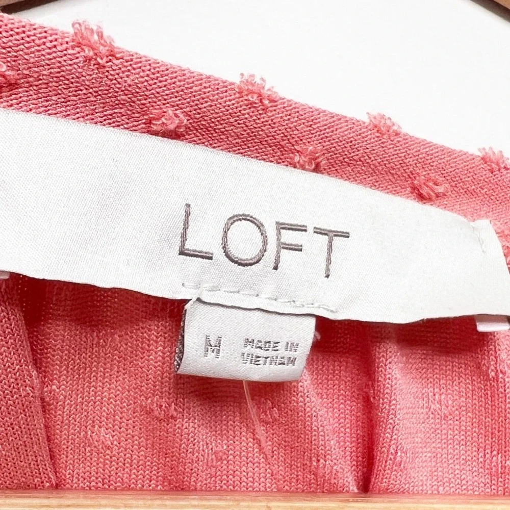 LOFT NWT Women Coral Pink Swiss Dot Short‎ Puff Sleeve Blouse Top Size M